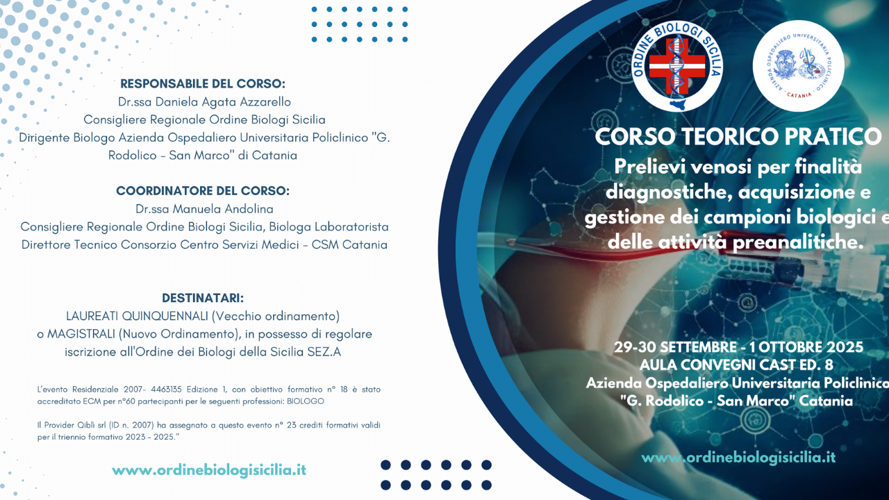 Prelievi venosi per finalita’ diagnostiche, acquisizione e gestione dei campioni biologici e delle attivita’ preanalitiche