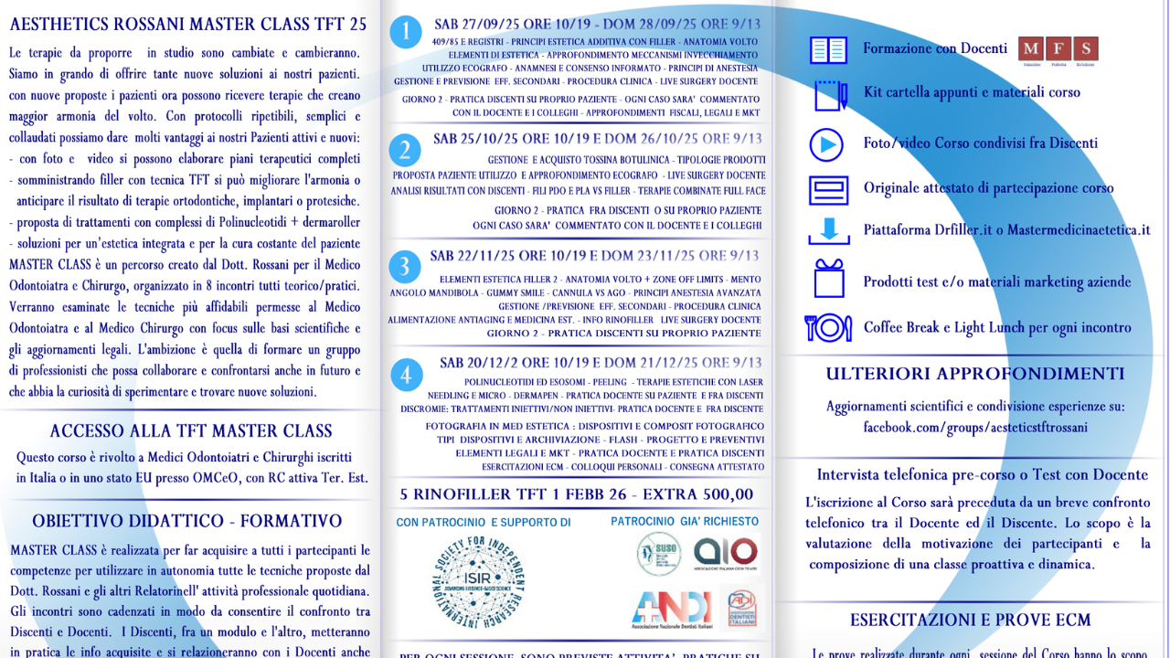 AESTHETICS ROSSANI MASTER CLASS TFT 2025 Corso Avanzato