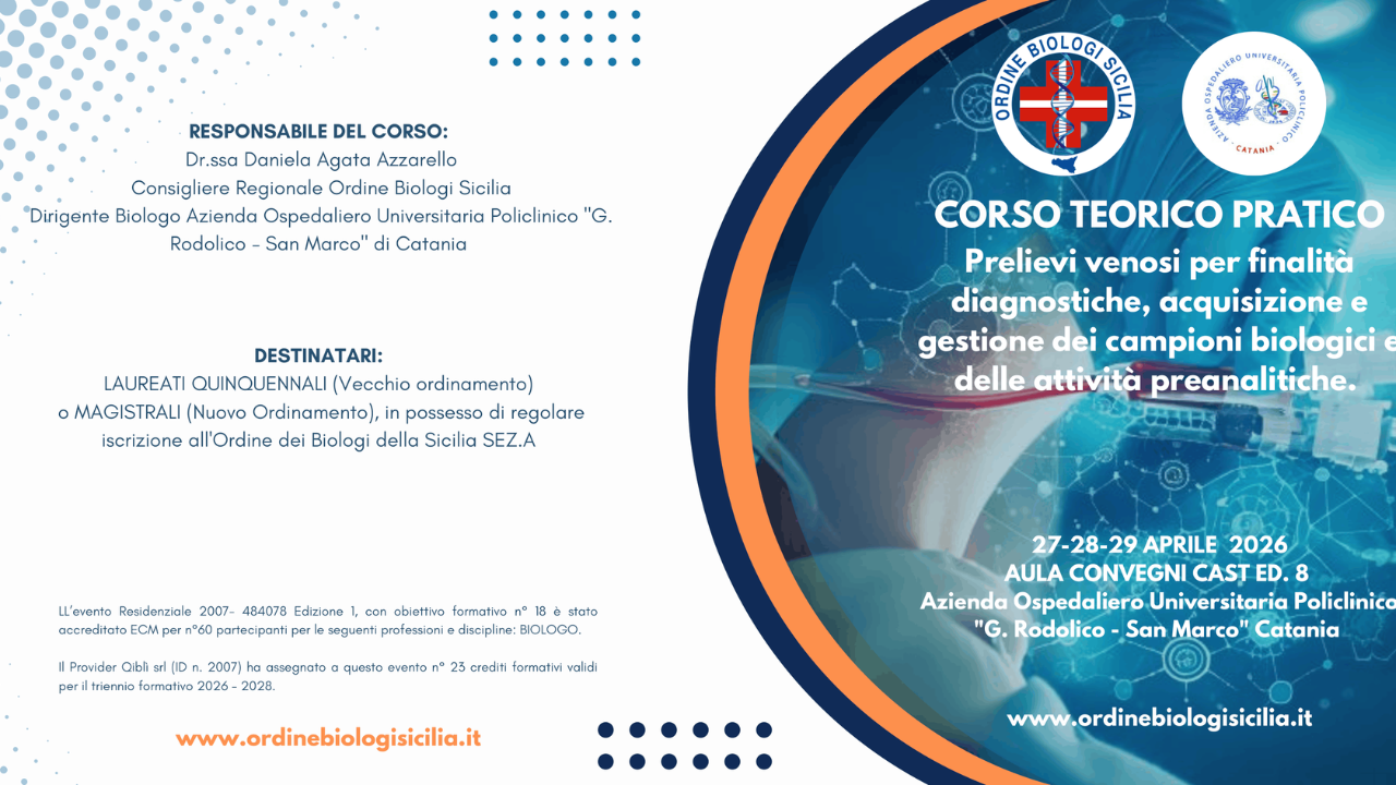 Prelievi venosi per finalita’ diagnostiche, acquisizione e gestione dei campioni biologici e delle attivita’ preanalitiche